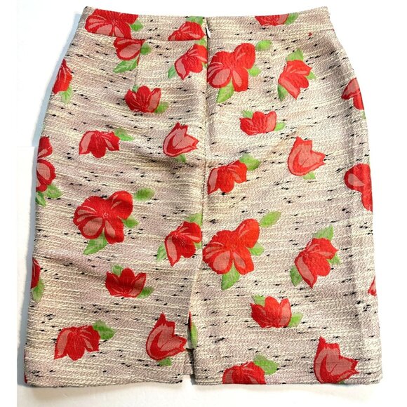 Preppy Academia Floral Pencil Skirt Size 2 Cream Tweed Pink Career Officecore - Picture 5 of 11